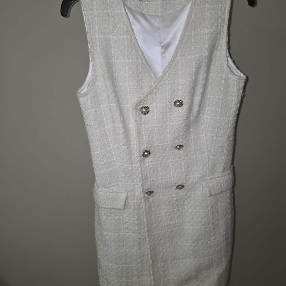 Zara White Sleeveless Tweed Dress - Picture 2 of 9
